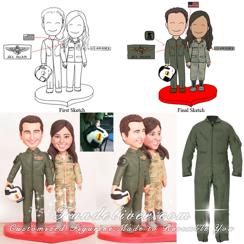 United States Air Force Captain and Helicopter Pilot Wedding Cake Toppers